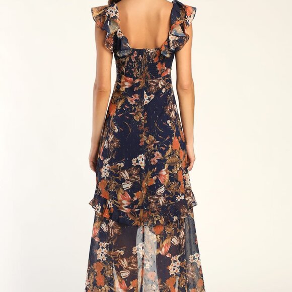 Floral High-Low Maxi Dress - Elegant & Flowy | Ruffled Special Occasion - Picture 4 of 13